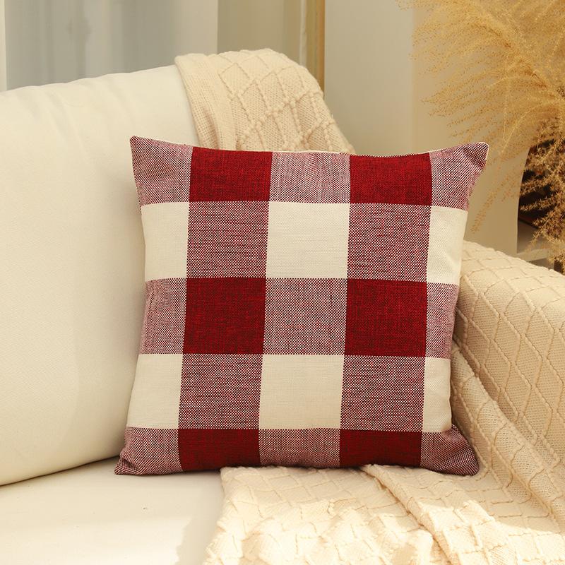 New Plaid Sofa Pillow Case Simple Home Classic Contrasting Color Pillow Ins Style Linen Bedside Pillow