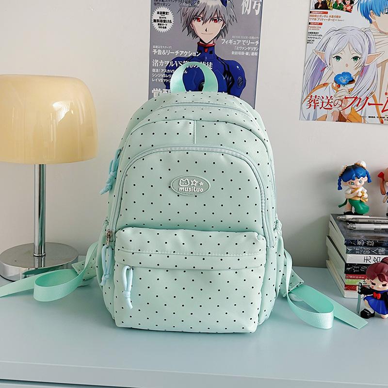 Schoolbag Korean Version Ins Small Fresh Polka Dot Backpack Women's Large Capacity Simple and Versatile Student Schoolbag Fashion Casual Backpack