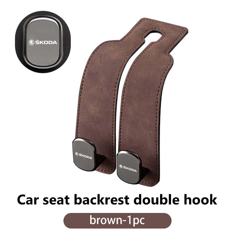 

For Skoda 2 in 1 Car Headrest Hook Suede Rear Seat Hanging Dual Hook Alloy Hook Storage Hanger Rapid Octavia Derivative Enyaq-iV