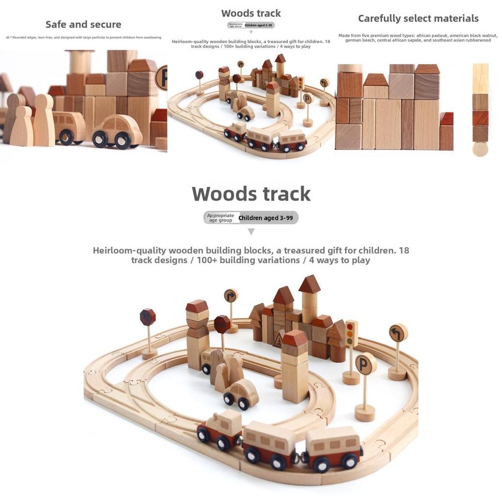Fun Wooden City Transportation Train Track Assembly Building Blocks Kid Toy Set For Toddlers And Early Education