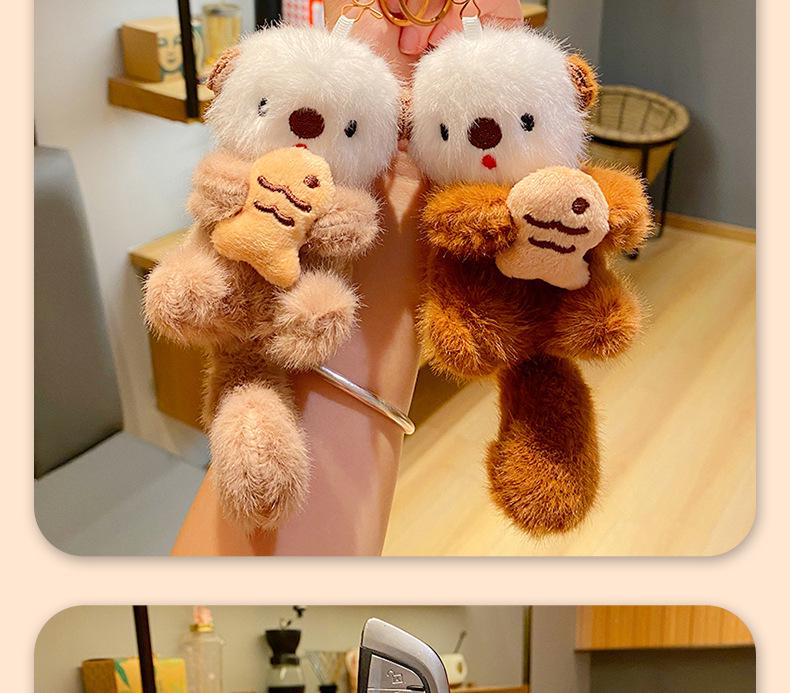 Pingente Chaveiro Fofo de Lontra Marinha de Pelúcia Desenho Animado - Charme de Bolsa Boneca Criativa Presente