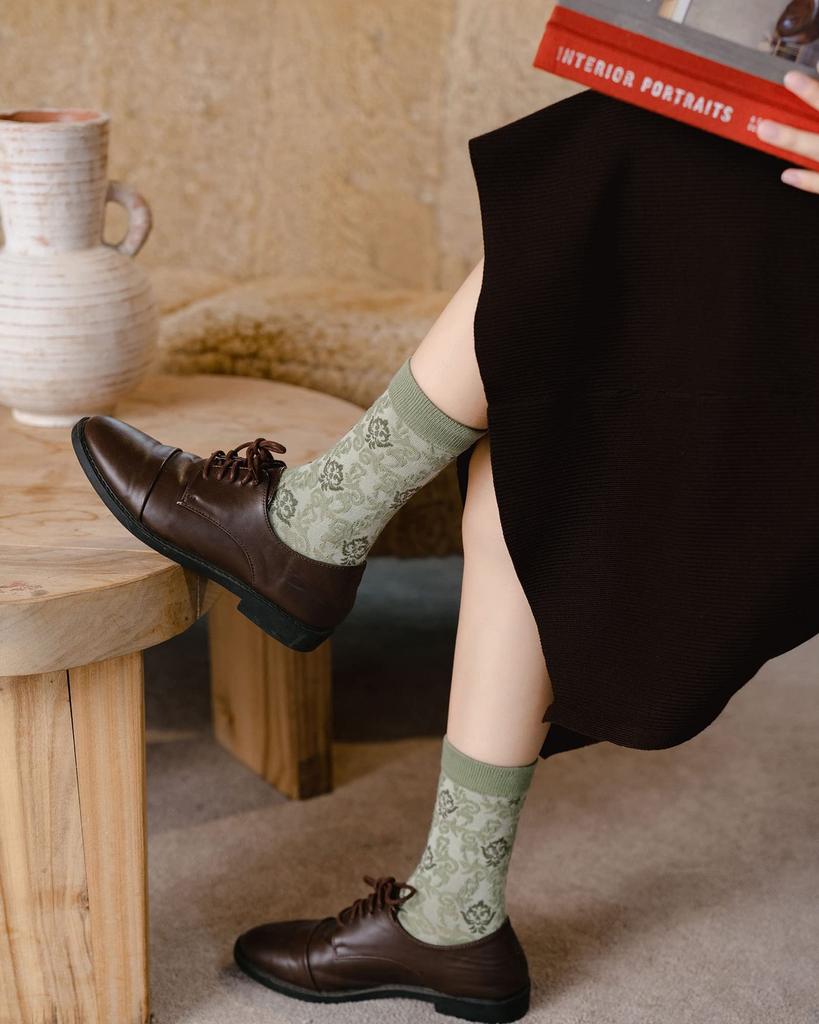 Junerose Set of Cute Floral Embroidered Cotton Crew Suitable for All Sizes Size E Women's 5-Pair Socks, Breathable, Anti-Odor, Stay-Stuck, Stylish,