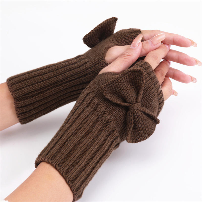 Half Fingerless Gloves Women Mitten Winter Warmer Kawaii Sleeve Soft Girls Clothes Winter Bow Knot Knitted Gloves Gift