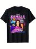 Kamala Harris Rap Style Campaign TShirt Cotton Round Neck Graphic Tee with Lightning Bolt Design Black Casual Shor