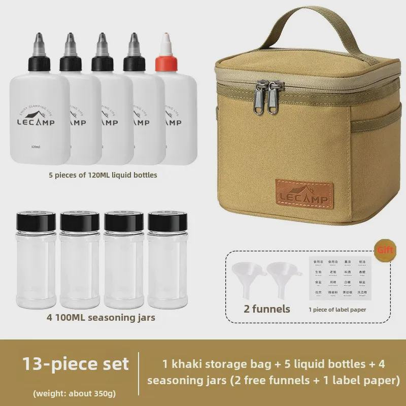 Draagbare Buitenkruidenflesjesset voor Kamperen en Picknicks met Afgesloten Olieflesjes en Opbergtas