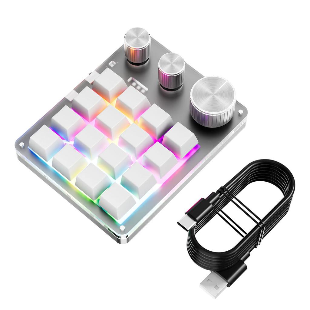 Programmierbare Tastatur 16 Tasten 3 Drehregler USB-kabelgebunden Lautstärkeregelung Gaming-Tastatur