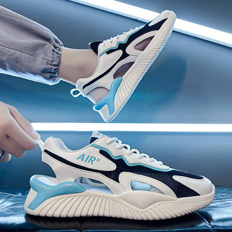 2024 Summer New Mesh Hollow Breathable Flat Bottom Outdoor Beach Anti Slip Comfortable Soft Sole Lightweight Casual Large Size Unisex Sports Sandals