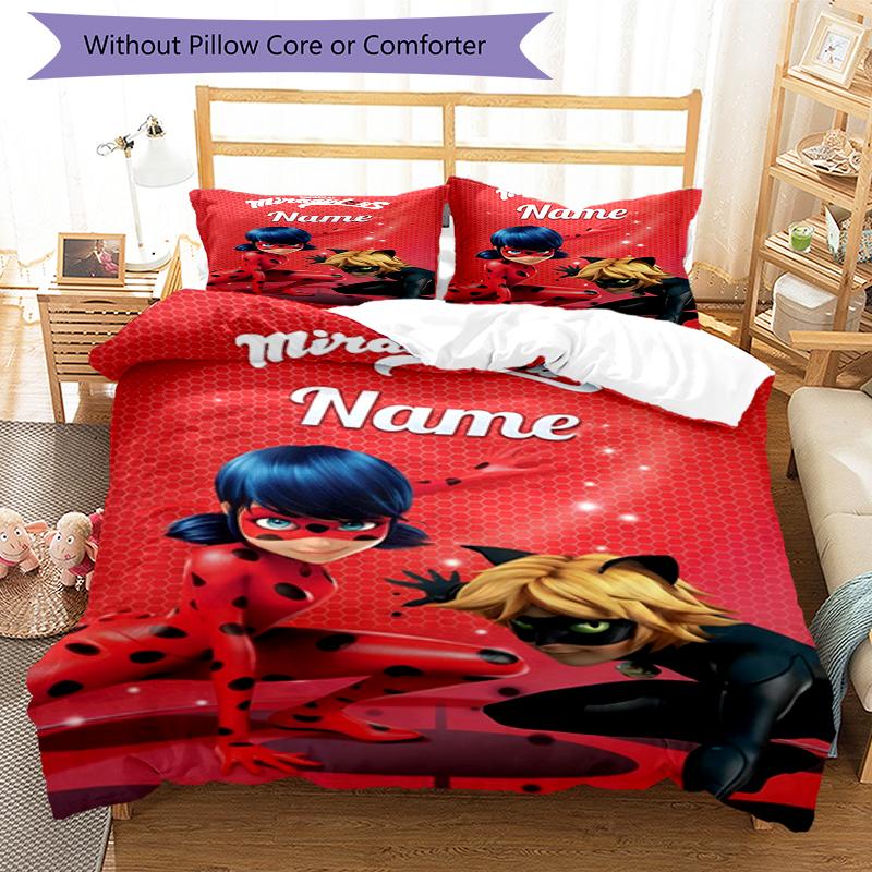 3pcs Custom Name Ladybug Bedding Set Duvet Cover Closure Includes 1 Duvet Cover & 2 Pillowcases, Soft and Comfortable for All Seasons.