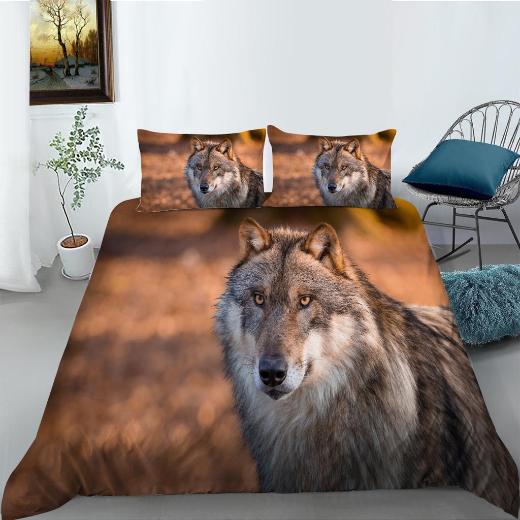 Bedding Two- Or Three-Piece Polyester Ferocious Wolf Digital Print