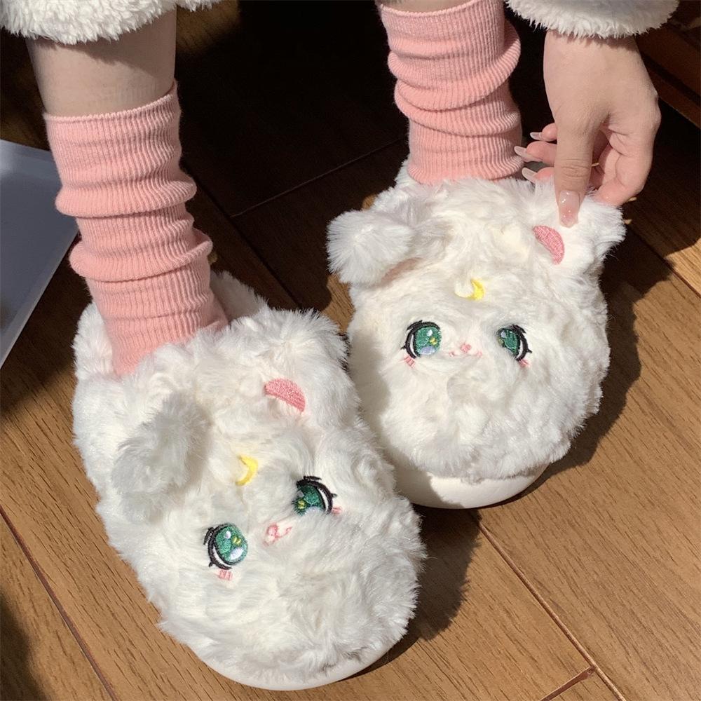 Casual Winter Ladies Girl Heart Home Warm Cotton Slippers Cute Cartoon Soft Bottom Plush Slippers