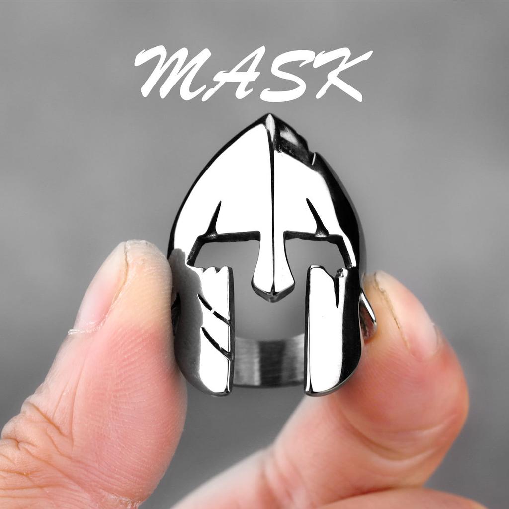 HNSP 316L Stainless Steel Viking Warrior Mask Ring For Men Punk Style Finger Zircon Accessories