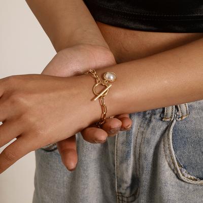 Europa, Amerika, Mode OT-Schnalle Perlen Strassstein Anhänger Armband Damen, einfaches Temperament kleine Lochkette Schmuck