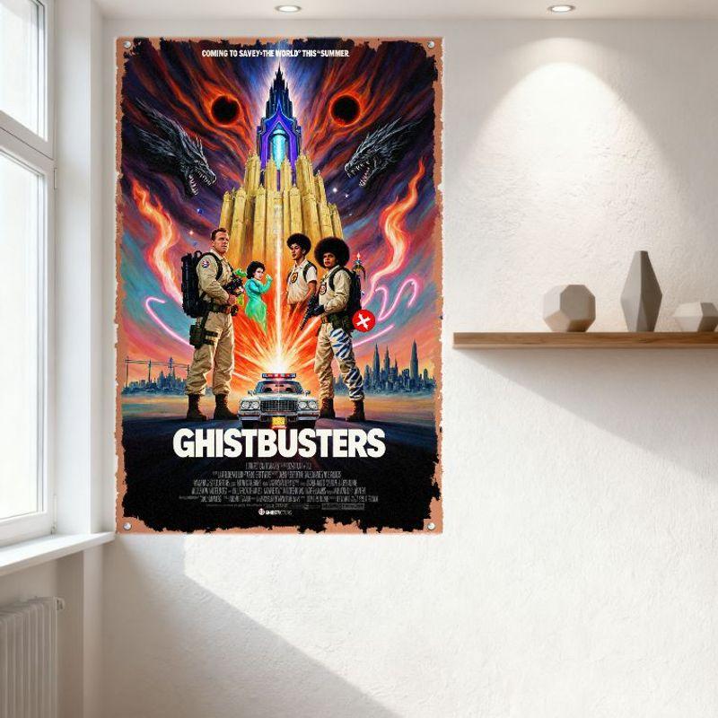 Ghostbusters Vintage Sliten Filmaffisch Metallplåtskylt - Slott, Ecto-1, Spökvarelser Väggdekor för Hem/Bar/Café Man C
