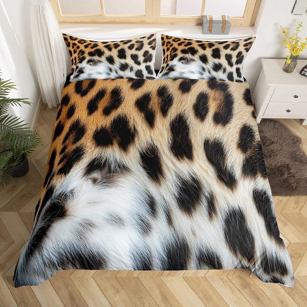 Pink Leopard King Queen Duvet Cover Girly Glitter Bedding Set Cheetah Skin Pattern Quilt Cover 2/3pcs Polyester Comforter Cover