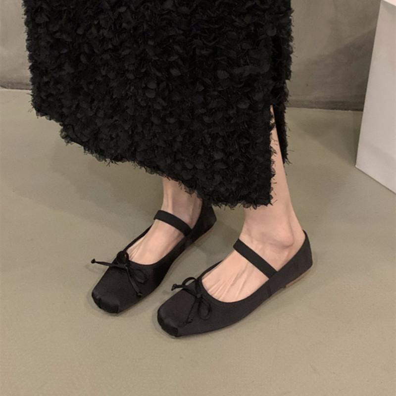 Fashion Bailamos Brand Luxury Satin Silk Ballet Shoes Woman Classic Square Toe Bowtie Elastic Band Ballerina Flats Ladies Soft Loafers M