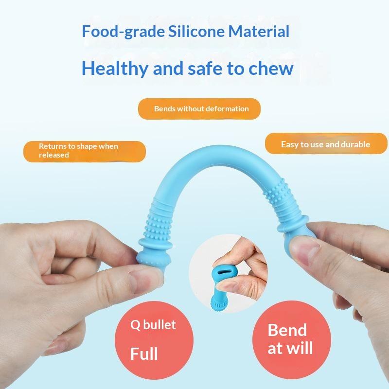 Silicone Kid Chewing Tube Pacifier Teeth Massager Hollow Molar Straw Oral Training Baby Teether Toy