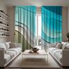 2pcs HD stereo wave beach decorative curtain Blue digital printed curtain Home decoration style decoration living room bedroo