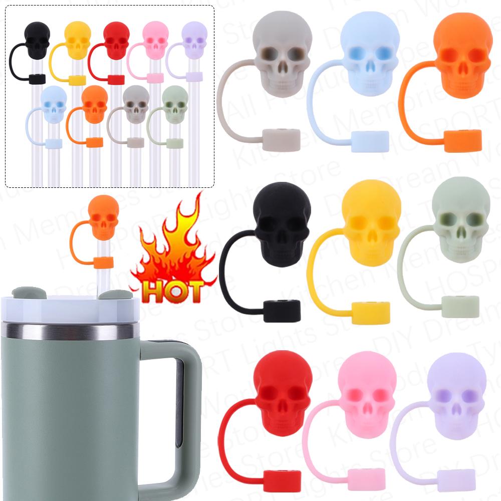 Skull Silicone Straw Covers Cap 1/5PCS 10mm Tumblers Cup Accessories Reusable Dust-Proof Spill-Proof Plug Stopper For Stanley Wa