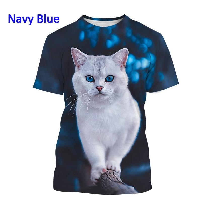 

Summer Round Neck 3D Cat Pattern Printed Top Fashionable Casual Short Sleeved Children s Boy and Children s Girl Kids Unisex T-shirts 170