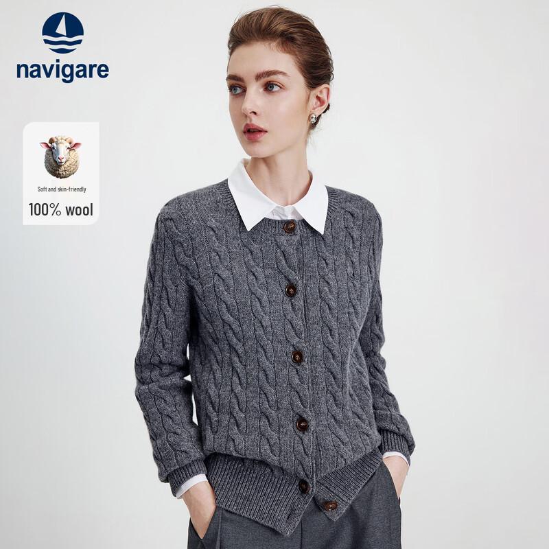 

Navigare Women s Cable Knit Long Sleeve Wool Cardigan S