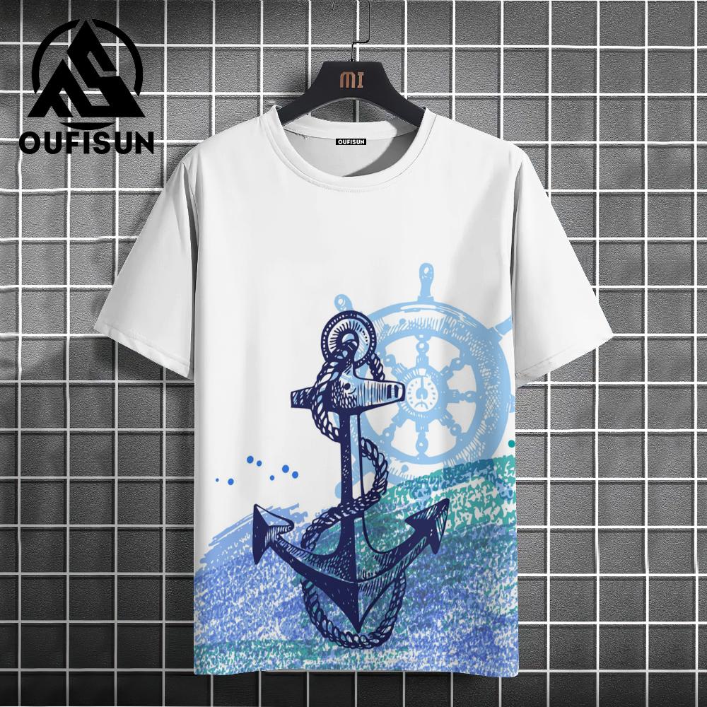Men's T Shirt Ship Anchor Print Summer Casual Short Sleeve 3d T Shirts Streetwear O Neck Pullover Oversized Male Clothing