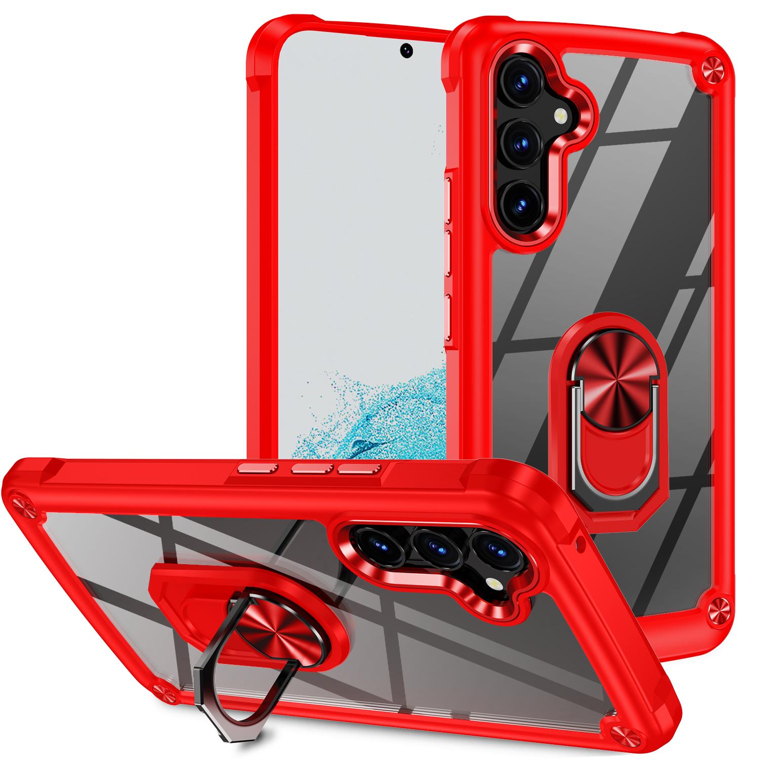 

For Samsung Galaxy A54 5G Ring Kickstand Phone Case Alloy Lens Frame PC+TPU Protective Cover Red