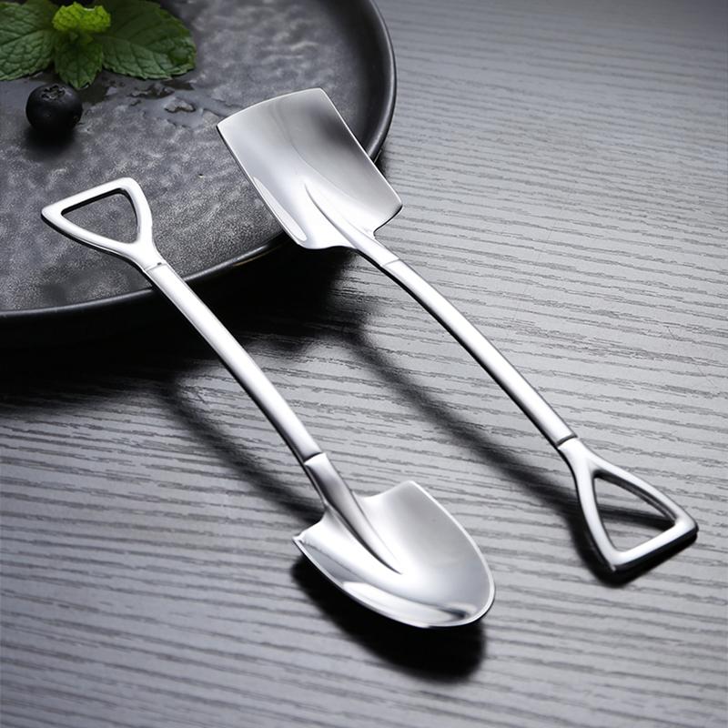 2-4pcs Stainless Steel Shovel Coffee Spoon Set Scoop Shovel Creative Tea-spoon Ice Cream Dessert Spoon Birthday Gift Tableware