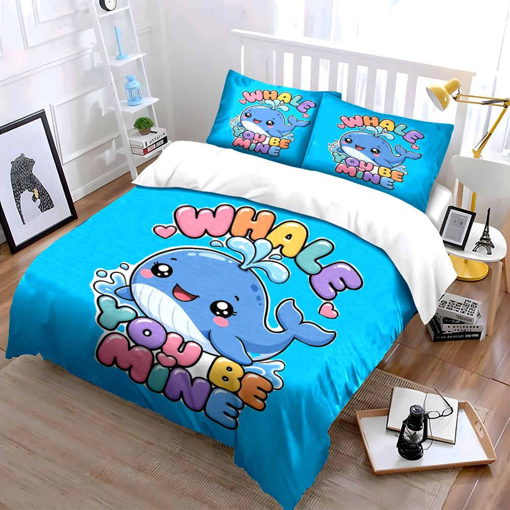Whale You Be Mine Design Bedding Duvet Cover Set Duvet Cover Pillowcases  (1*Duvet Cover 2*Pillowcases, without duvet insert)