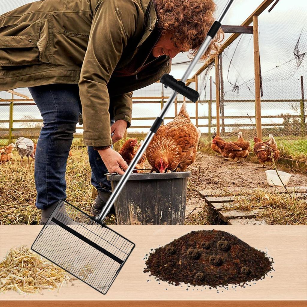 Coop Scoop Non-Stick Litter Sifter Detachable Stainless Steel Shovel Sifter for Home Outdoor Farm Cleaning Pet Kitten Waste