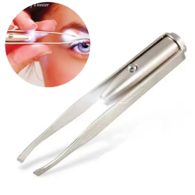 1/3/5pcs Stainless Steel LED Light Eyebrow Tweezer with Super Bright Built-in Lamp for Precise Hair Removal Portable Compact