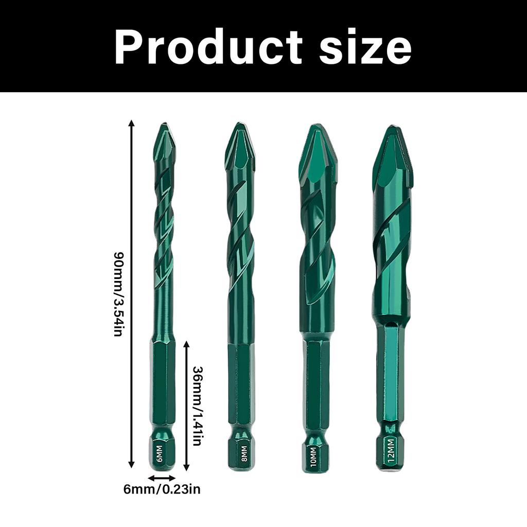High Strength Oblique Head Eccentric Drill Bit Concrete Drill Bit Set 6/8/10/12mm for Glass Tile Ceramic