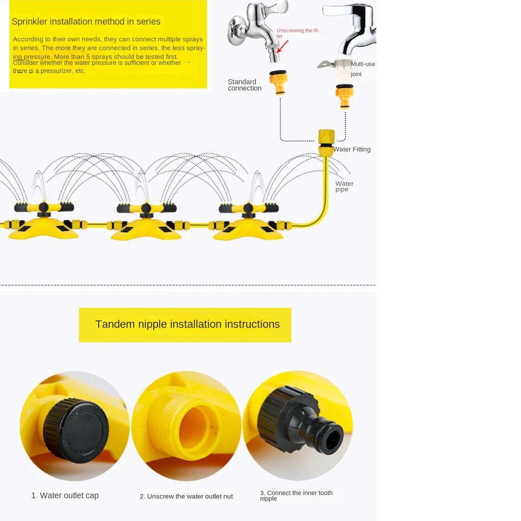 360° Automatic Rotating Sprinkler - 3-Arm Tandem Sprinkler for Nursery Irrigation & Garden Watering