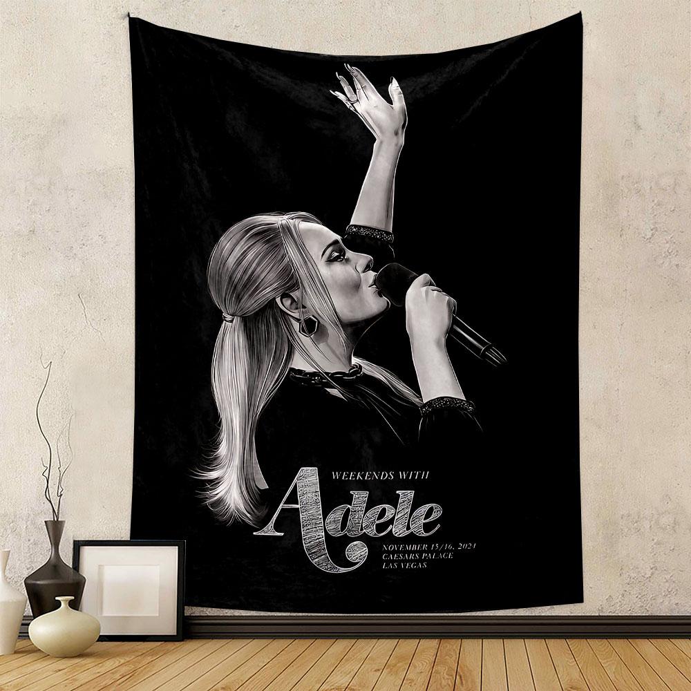 A Grayscale Illustration of a Singer Holding a Microphone On a Black Background. Patterned Tapestry for Bedroom and Living Room Home Decor