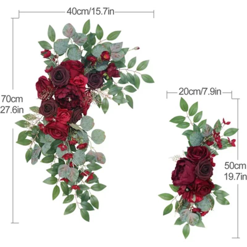 2 Pcs Artificial Wedding Arch Flowers Kit Wedding Flowers Garlands Silk Peony Flower Swag Welcome Sign Floral for Ceremony Party