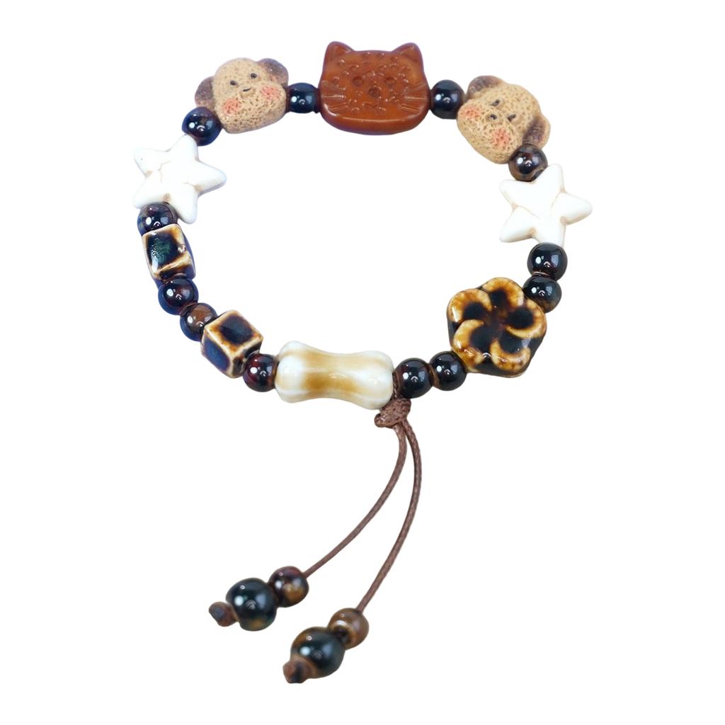 Distinctive Ceramic Dog Bracelet Handwoven String Bracelet Fashion Wrist Jewelry for Cartoon Style and Gift Giving