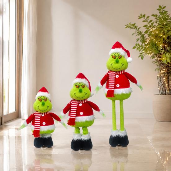 Christmas Party Supplies Green Elf Plush Toy, Soft Stuffed Animal Doll with Retractable Long Leg for Holiday Home Fireplace Mantel Decor Gift Friends