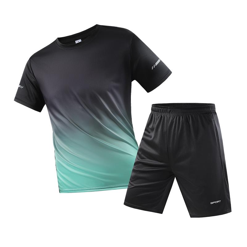 Quick-drying Sports Suit Men's Shorts Short-sleeved Suit Round Neck Running Fitness Casual Large Size Short-sleeved Shorts Two-piece Set