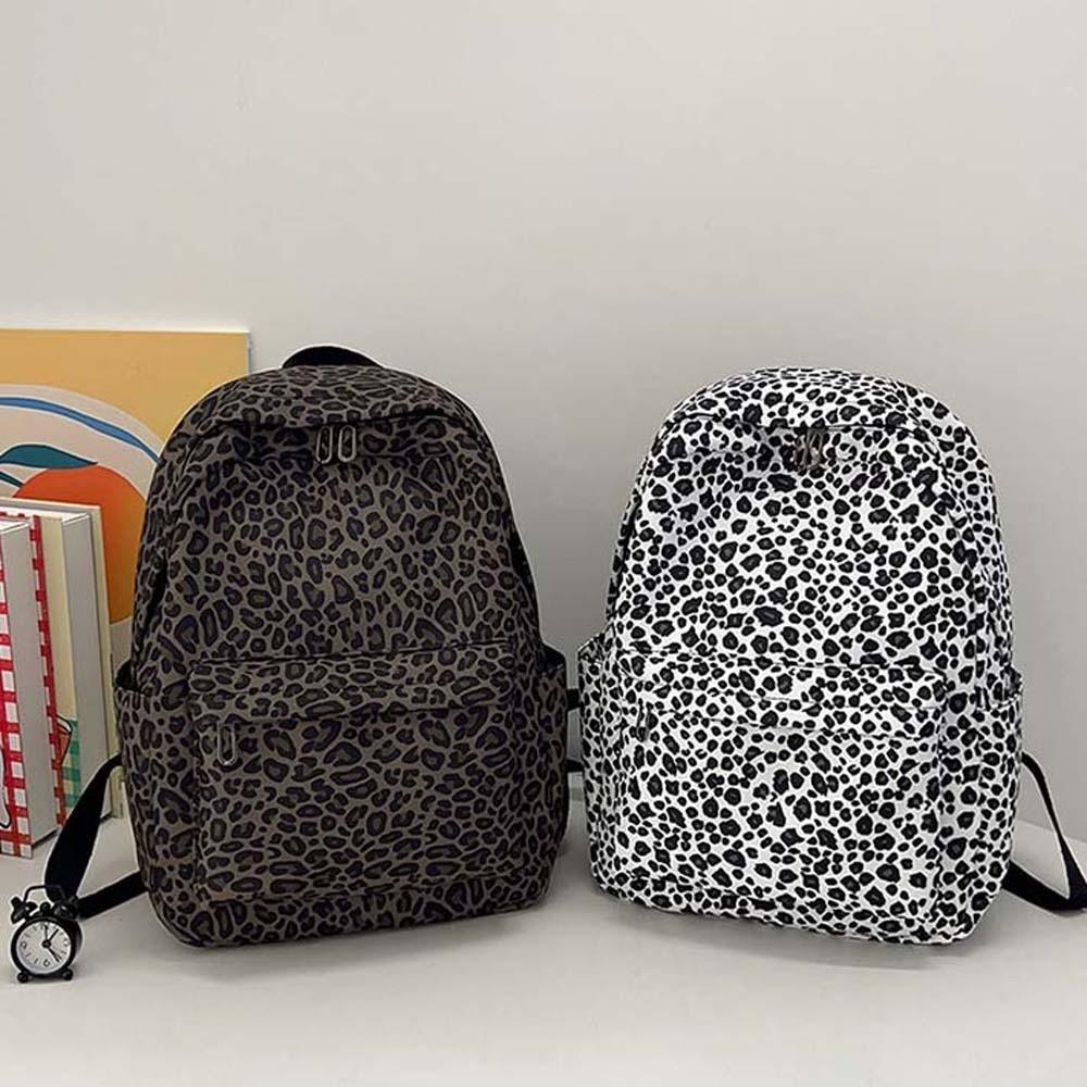 Nylon Students School Bag Daypack Large Capacity Backpack Leopard Print Backpack Outdoor