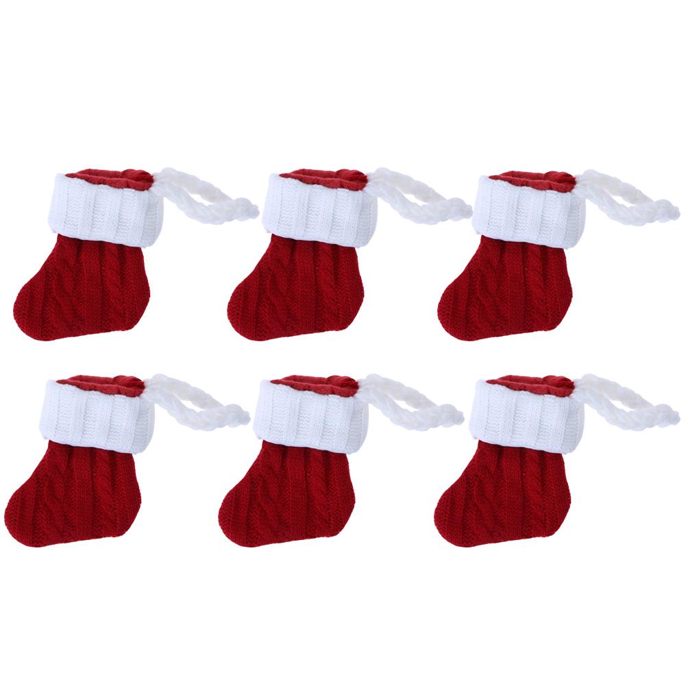 6Pcs Christmas Cutlery Socks Silverware Holder Adorable Knitting Stockings Decorative Santa Cutlery Bag for Xmas Tree Fireplace