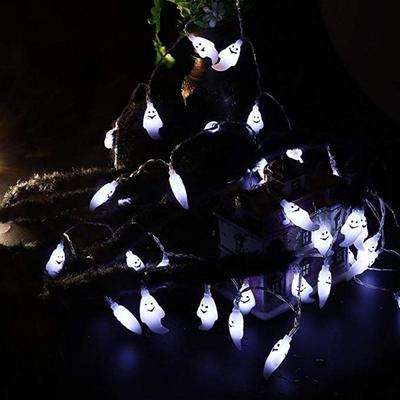 LED Ghost String Lights - Halloween Decorative Hanging Lights, Battery-Powered with 20 Small Colorful LEDs