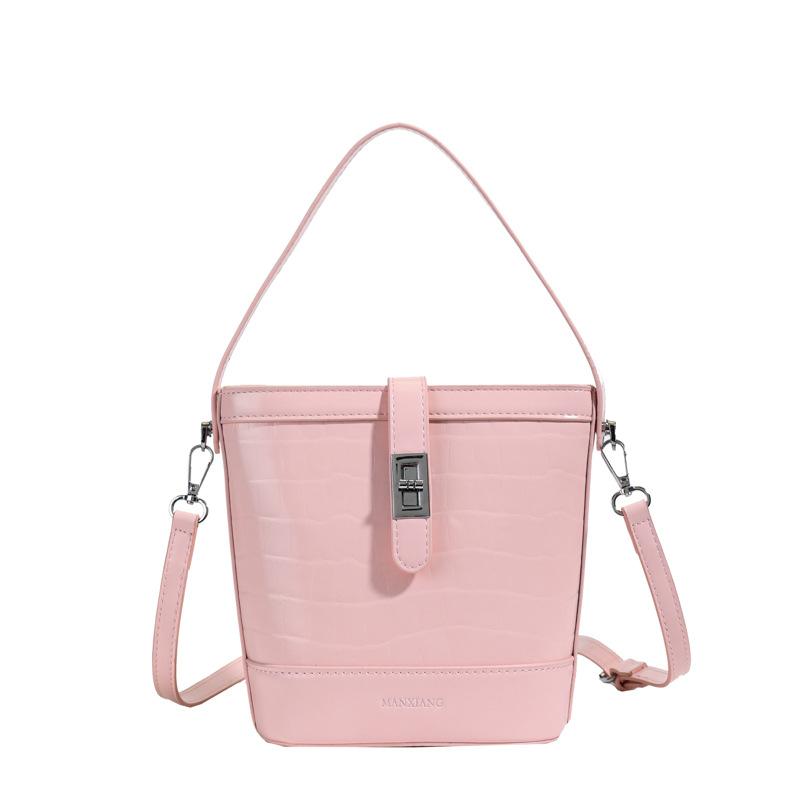 Popular Simple Foreign Style Stone Pattern Bucket Bag Korean Version Casual Work Commute Advanced Sense Messenger Bag Woman