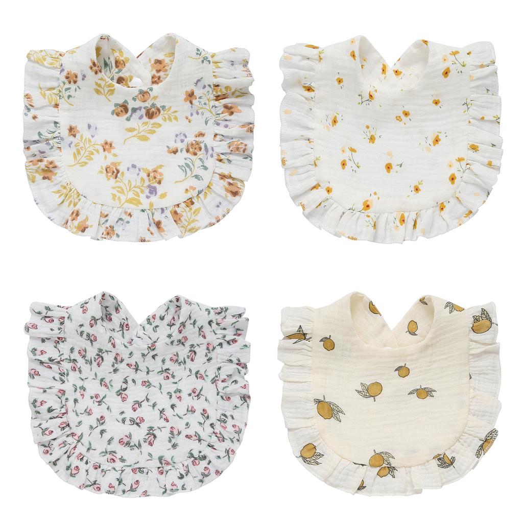 Floral Feeding Bib Burp Cloth Bib for Baby Boy Girl Gender Neutral Cotton Handkerchief Teether Drooling Bib for Newborn