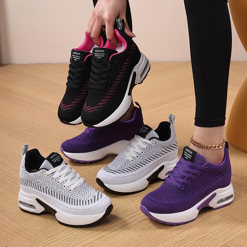 Fashion Sneakers Women Mesh Breathable Casual Women Spring Platform Heels Wedges Height Increasing 2025 Knitted Ladies Vulcanized Shoes