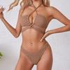 2024 Sexy Solid Color Gathered Bikini Women's Three-Piece Swimsuit