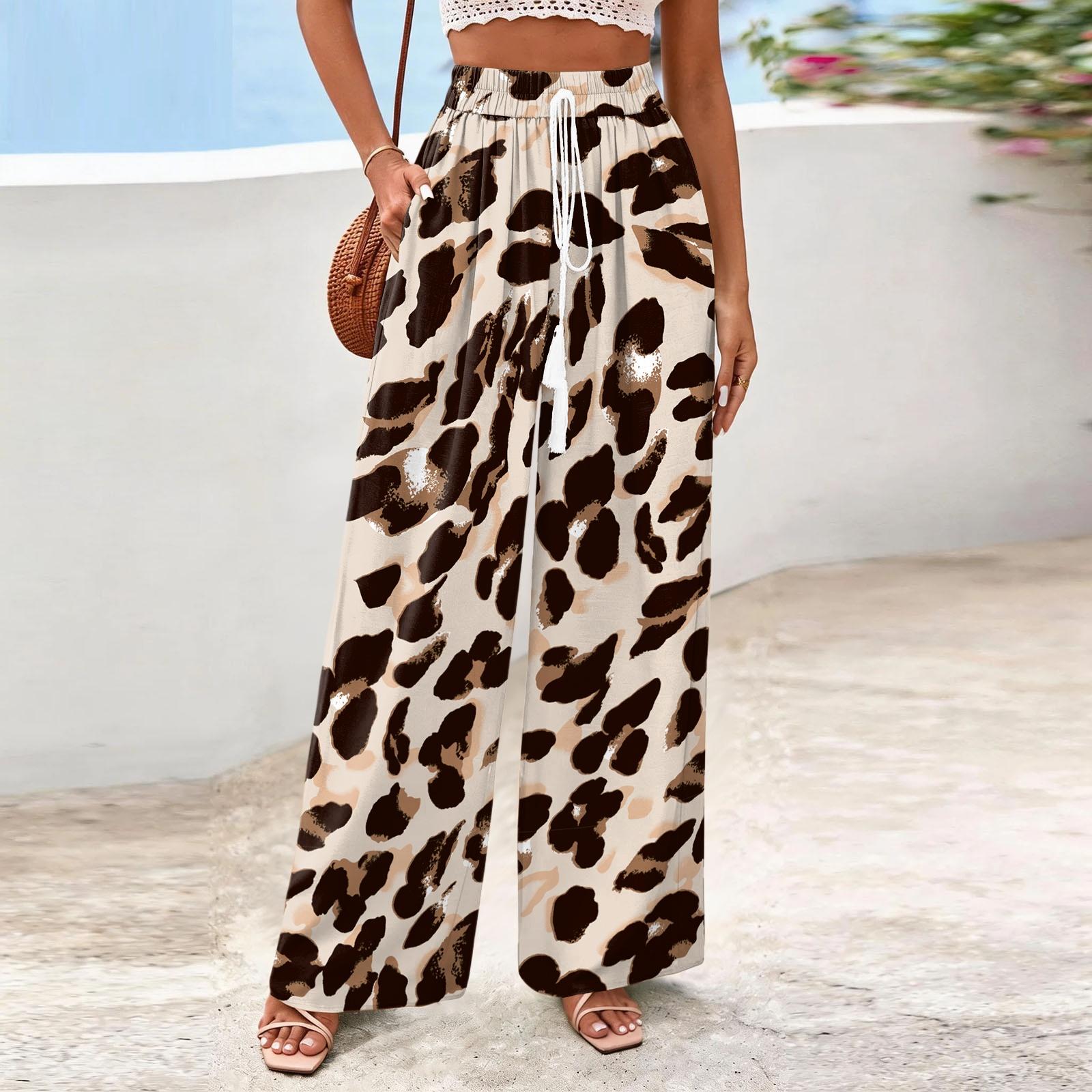 Женские широкие повседневные струящиеся брюки с цветочным принтом L