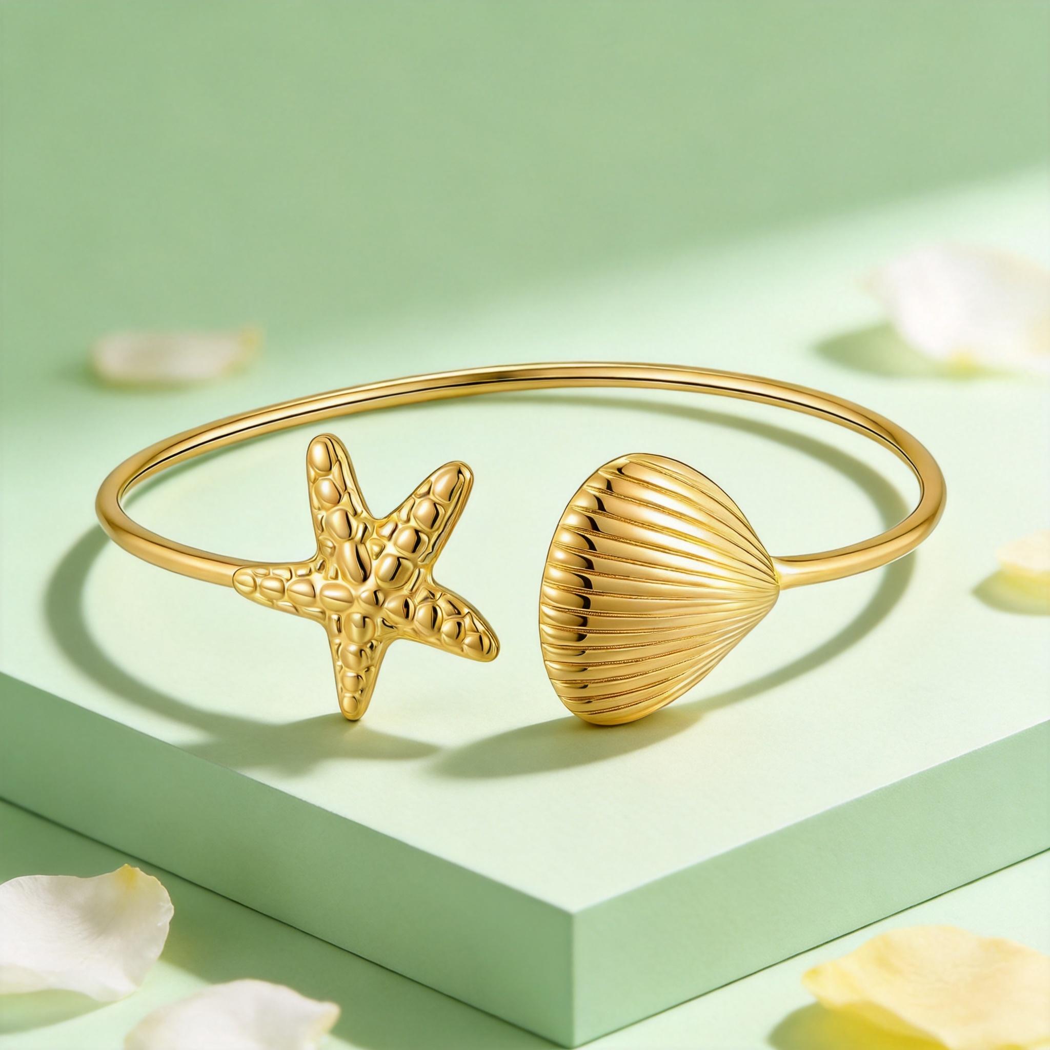 

Minimalist Starfish Shell Cuff Bracelet for Women Gold Color Stainless Steel Bangle Ocean Style Bracelets Fashion Wrist Jewelry