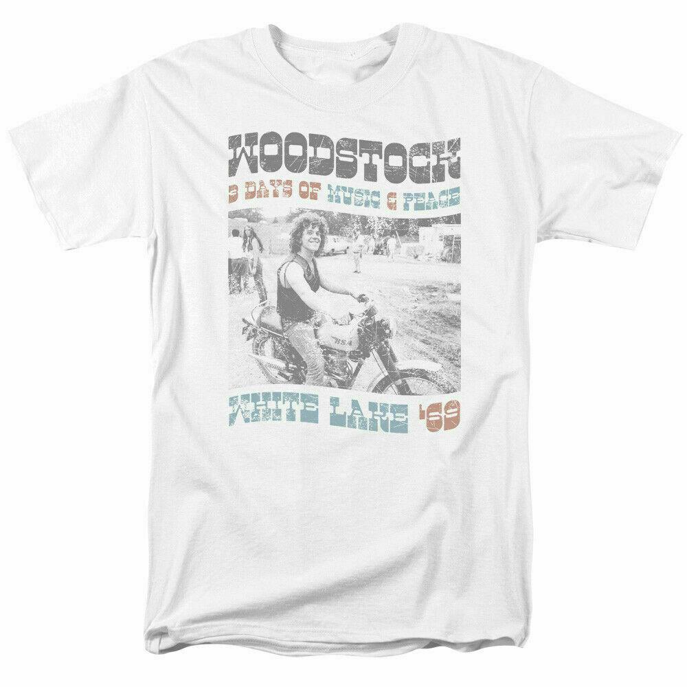Woodstock Rider T-shirt Licensed Rock Hippie 1969 Festival Peace Music White S