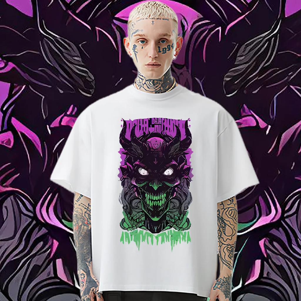 Purple Demon Tees Oversized Milk Fiber T-shirt Hip Hop Style For Men‘s Tops Graphic Printing Tshirt Streetwear Tshirt