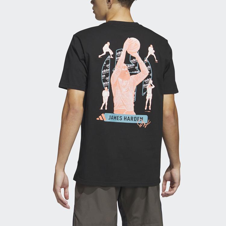 adidas Americké Vintage Grafický Potlač Basketbalové Okrúhly Výstrih Krátky Rukáv Tričko Pánske Vrchné Oblečenie Čierne HY0786