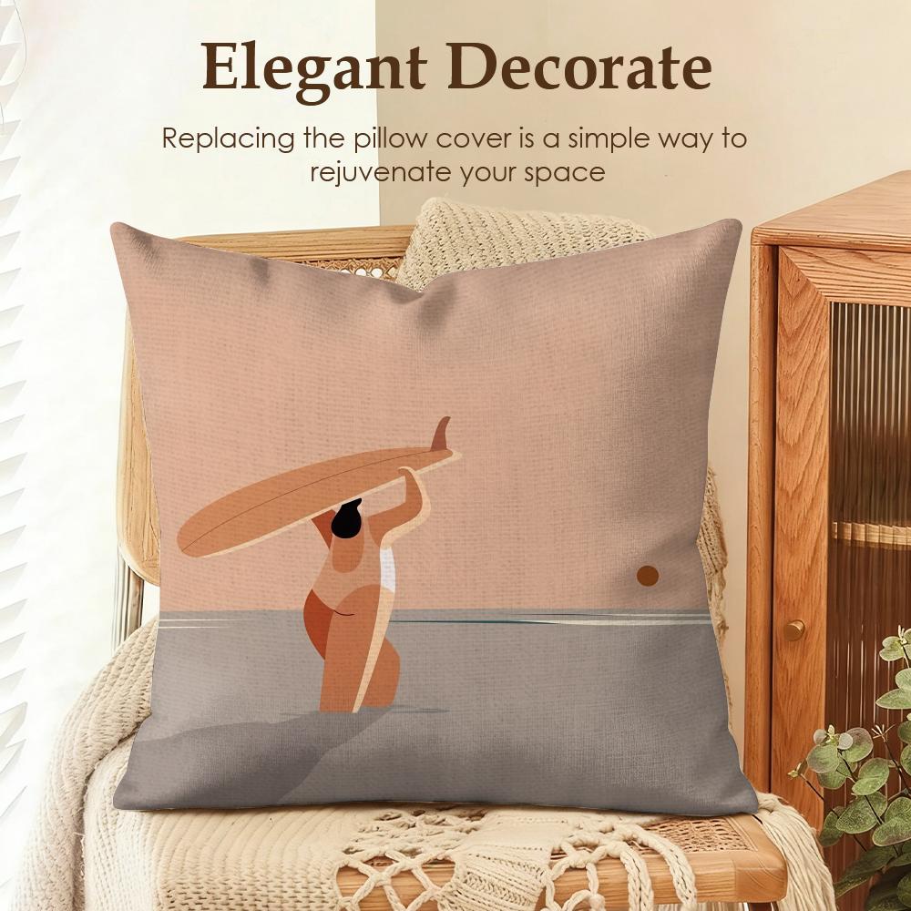 Summer Surfing Ins Art Cushion Cover Natural Linen Organic Fabric DoubleSided Printing Sofa Home Decor Gift Pillow Case
